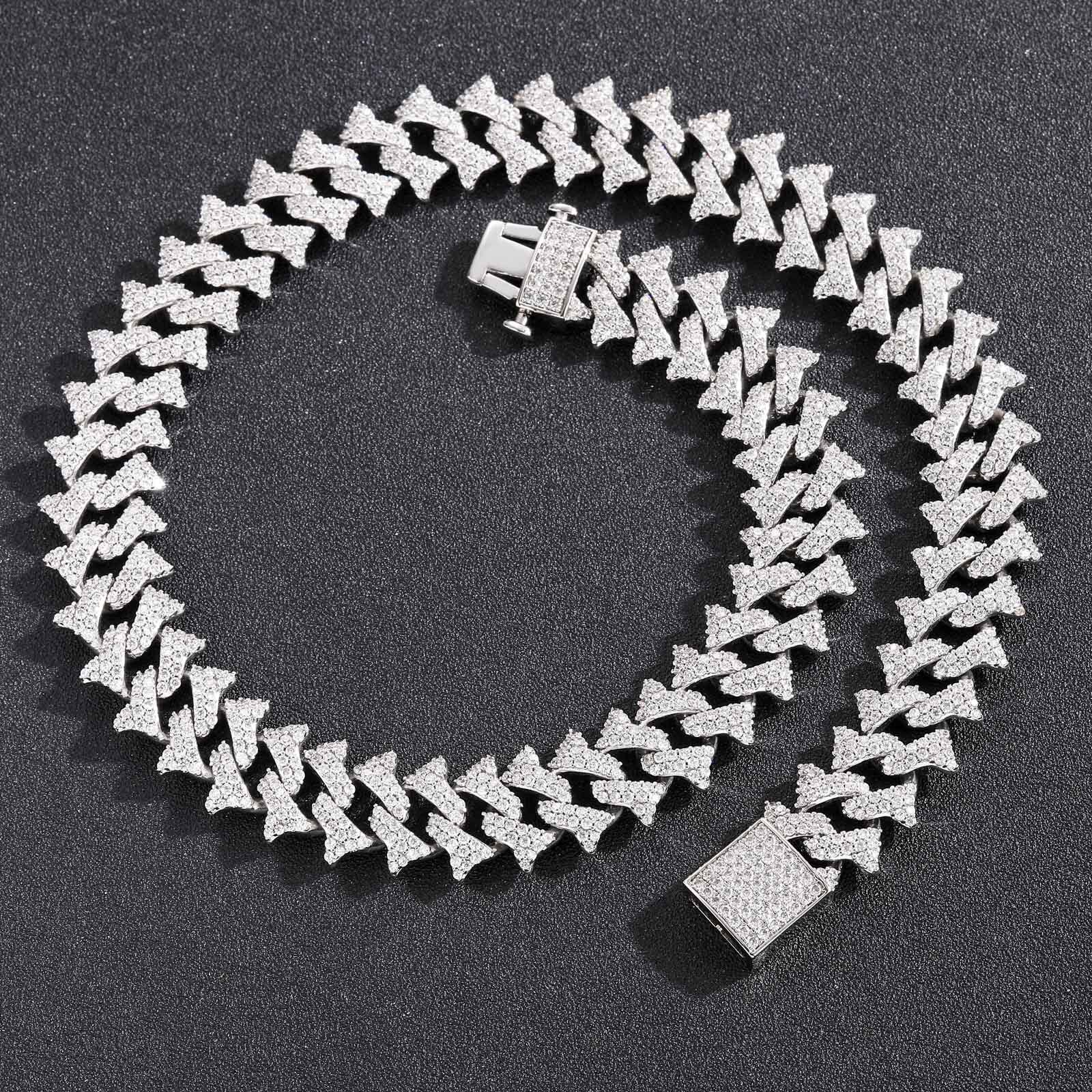 Luxury Moissanite Jewelry 18mm Spike Thorn Cuban Chain Spring Clasp Men's Full Iced Hip Hop Pass the diamond tester