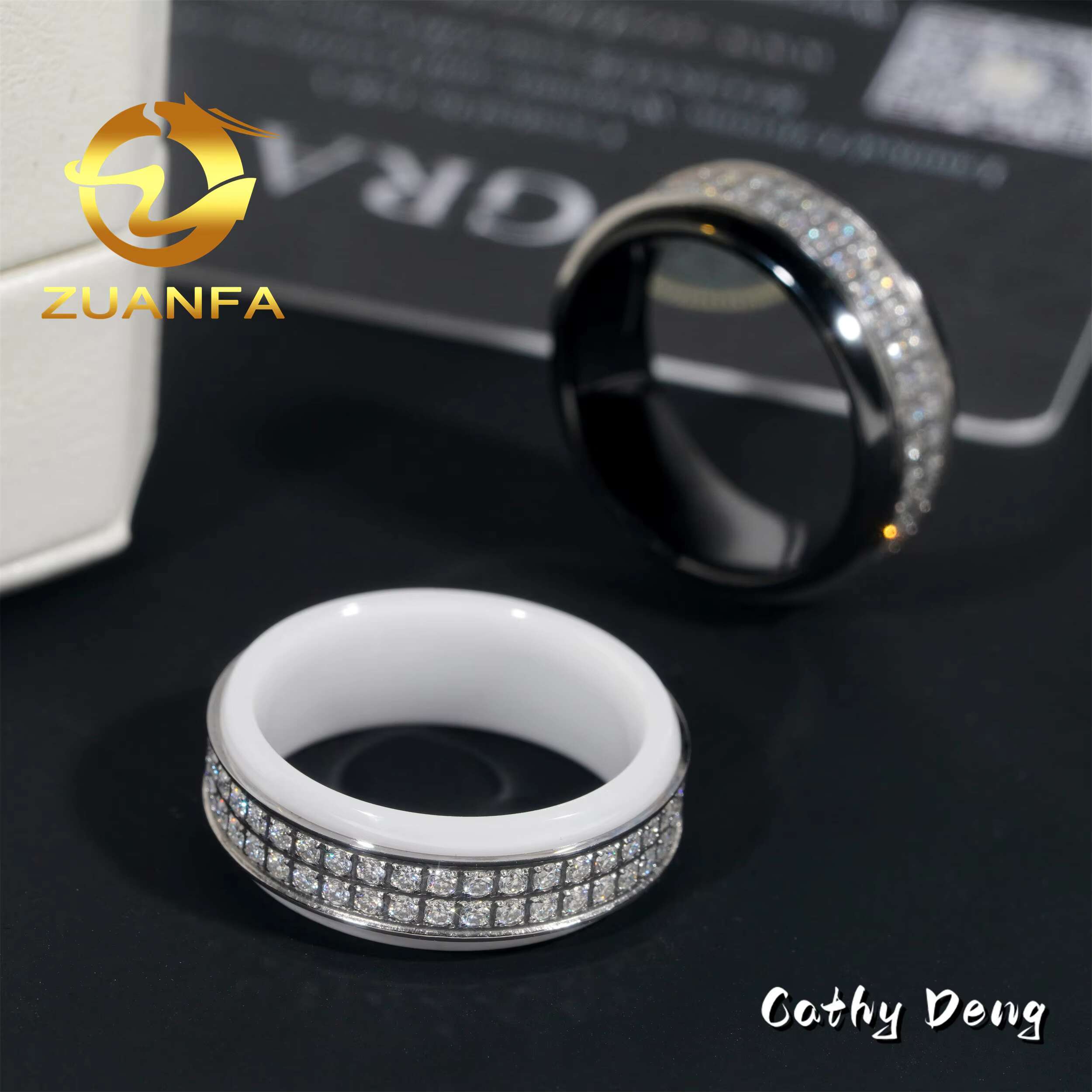 Classic Black Ceramic Men Diamond Ring Iced Out VVS Moissanite Diamond Stainless Steel Men Wedding Band Hip Hop Ring