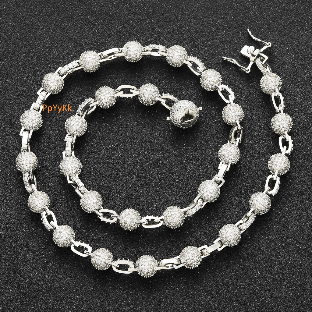 Hip Hop 8mm Bead Chain Trendy Unisex Collarbone Street Full Iced Out Luxury Accessory Bling Bling Necklace Pass the diamond tester