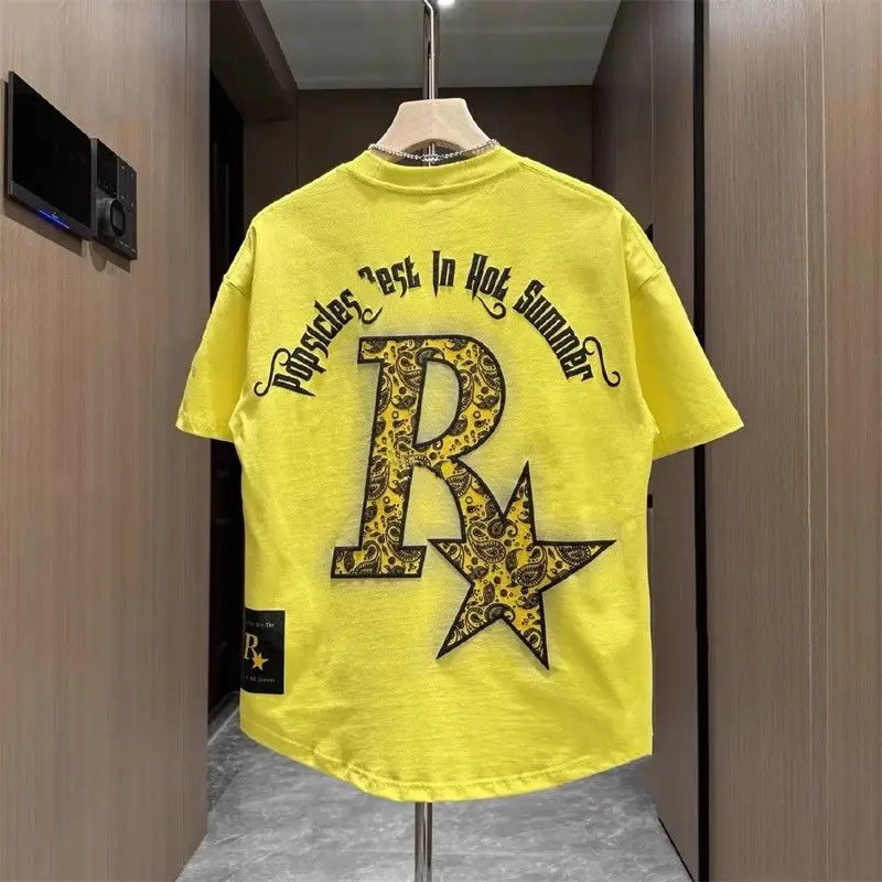 Mens Cotton Tshirt O Neck White Print Male Tees Shirts Y2k Chic Fashion Korean Clothing Stylish High Tops 250617