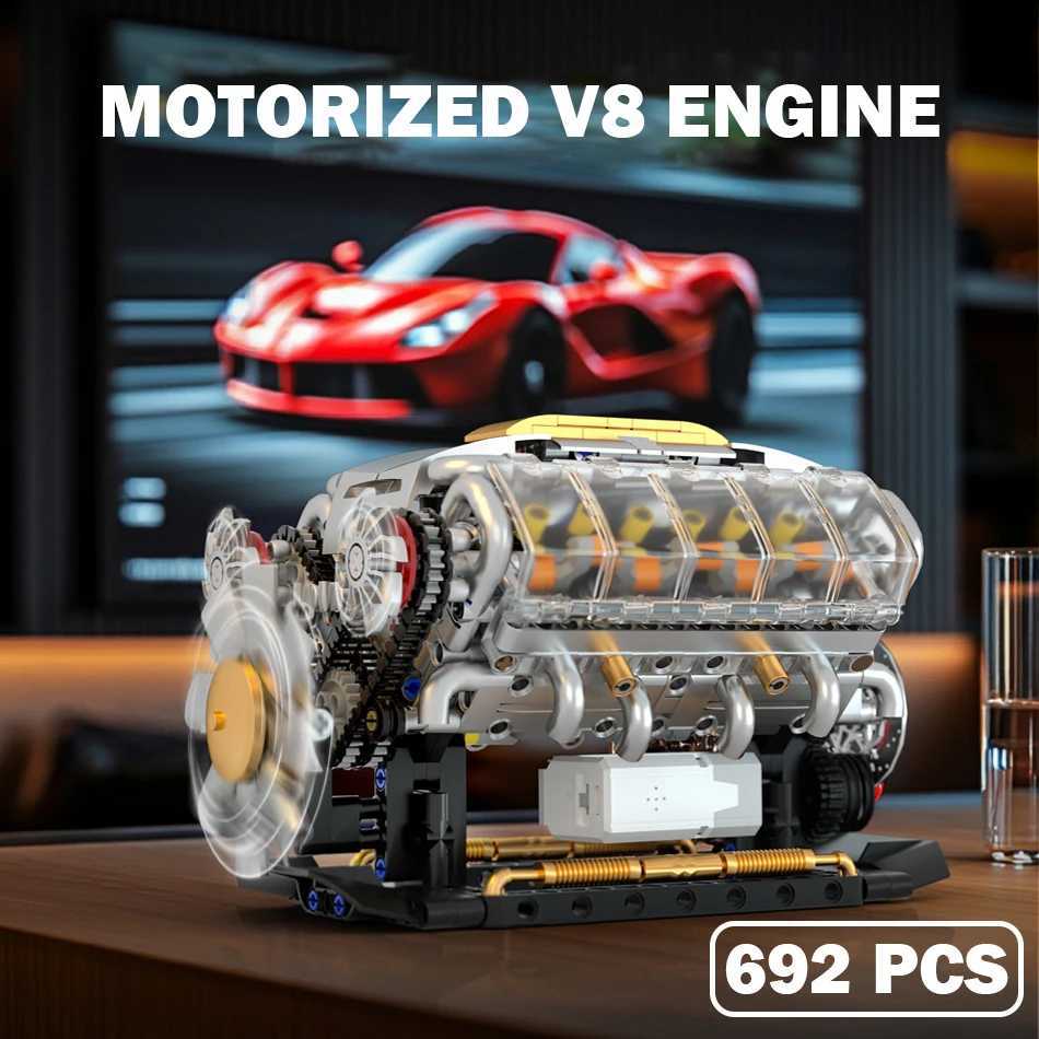 692 PCS MOC Technical Motorized V8 Engine Model Building Blocks Car Electrically Driven Engine Supercar Bricks Toys for Kid Gift Y250628