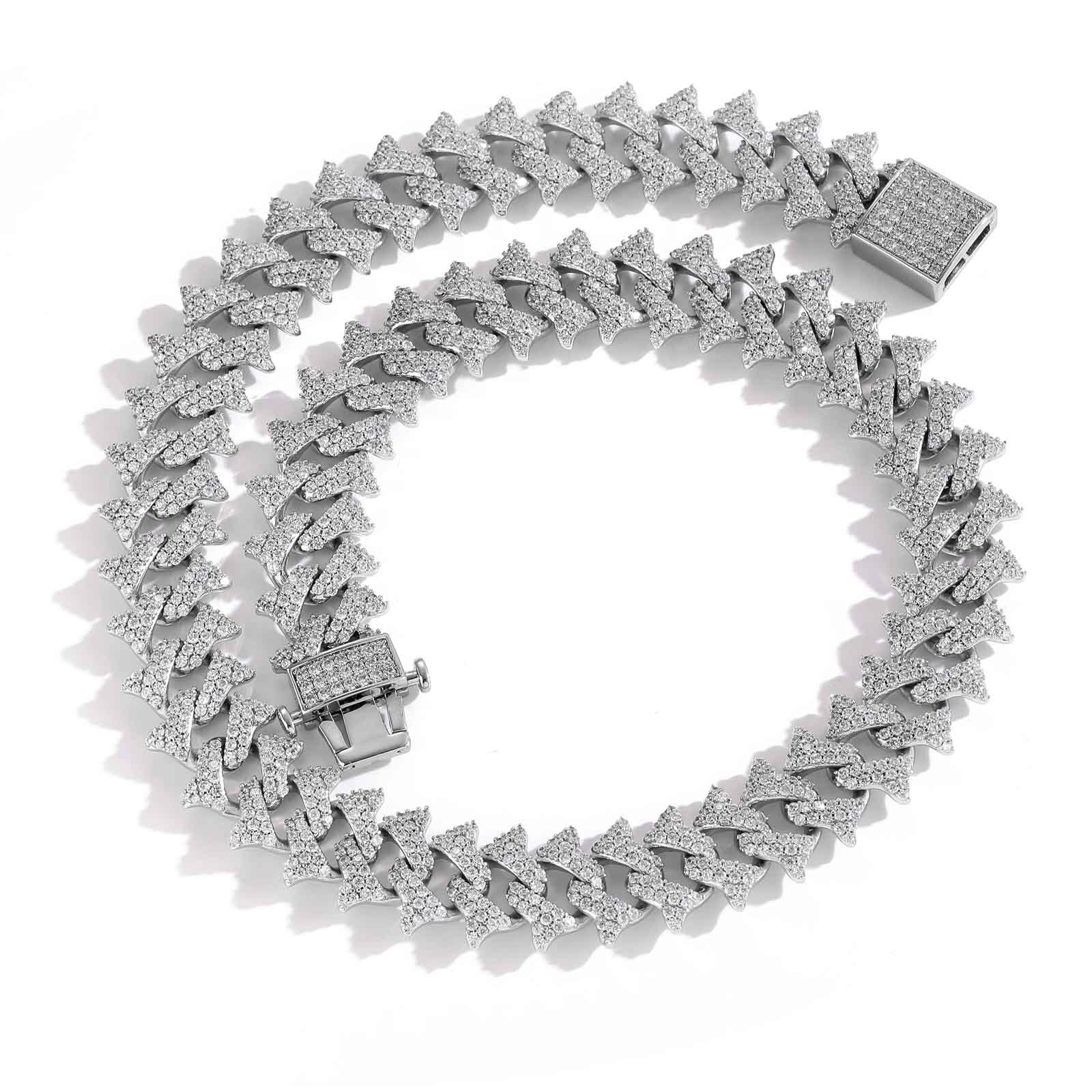 Luxury Moissanite Jewelry 18mm Spike Thorn Cuban Chain Spring Clasp Men's Full Iced Hip Hop Pass the diamond tester