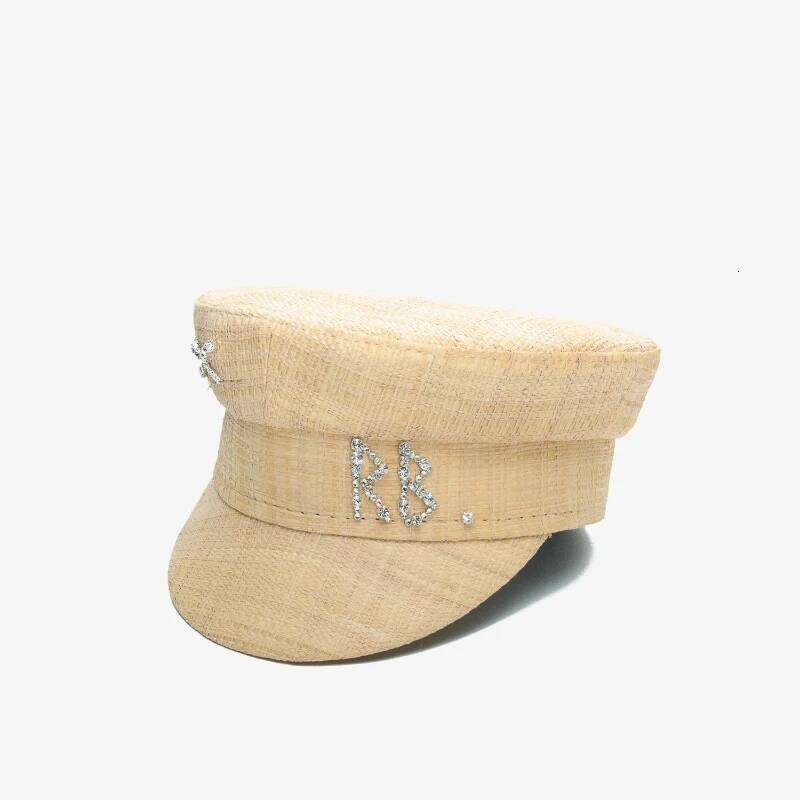 Spring Summer New Hand-sewn Raffia Newsboy Caps Crystal-Embellished Baker Boy Cap XS-L