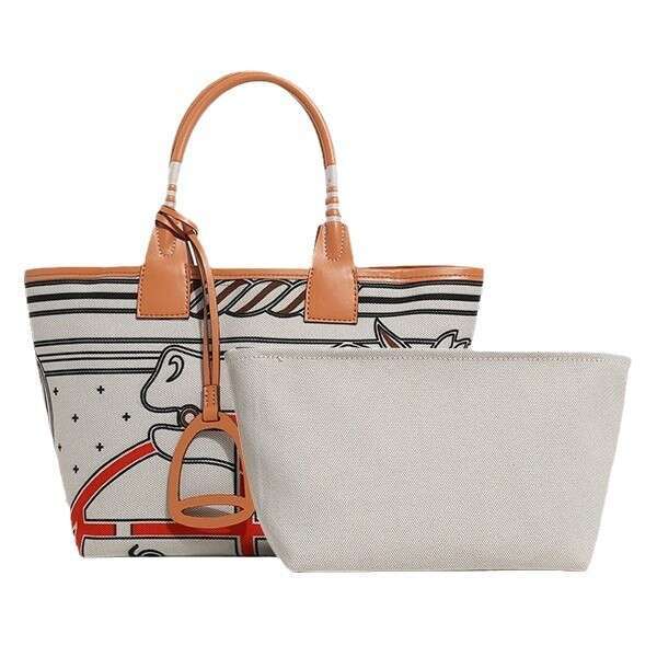 2025 New Autumn Winter Versatile Printed Tote Fashion Canvas Garden Textured Shoulder Women's Handmade Bag