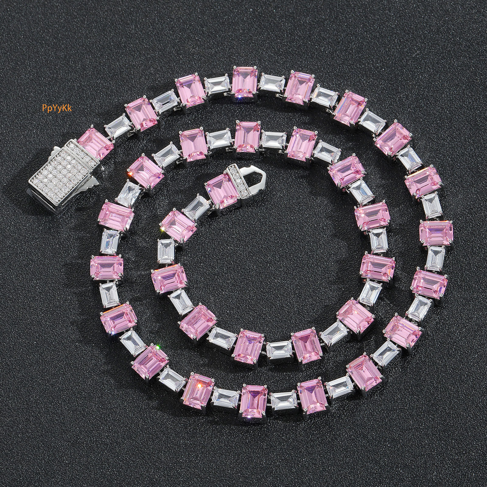 Pink Colorblock Moissanite Iced Out Simple Tennis Chain Personalized Hip Hop High Quality Choker Hip Hop Brand Necklace Pass the diamond tester