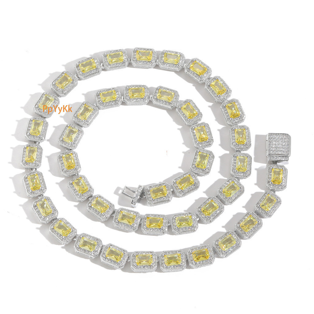 8MM Yellow Moissanite Diamond Square Icy Sugar Chain Hip Hop Necklace Luxury Niche Trendy Men's Hip Hop Accessory Premium Quality Pass the diamon
