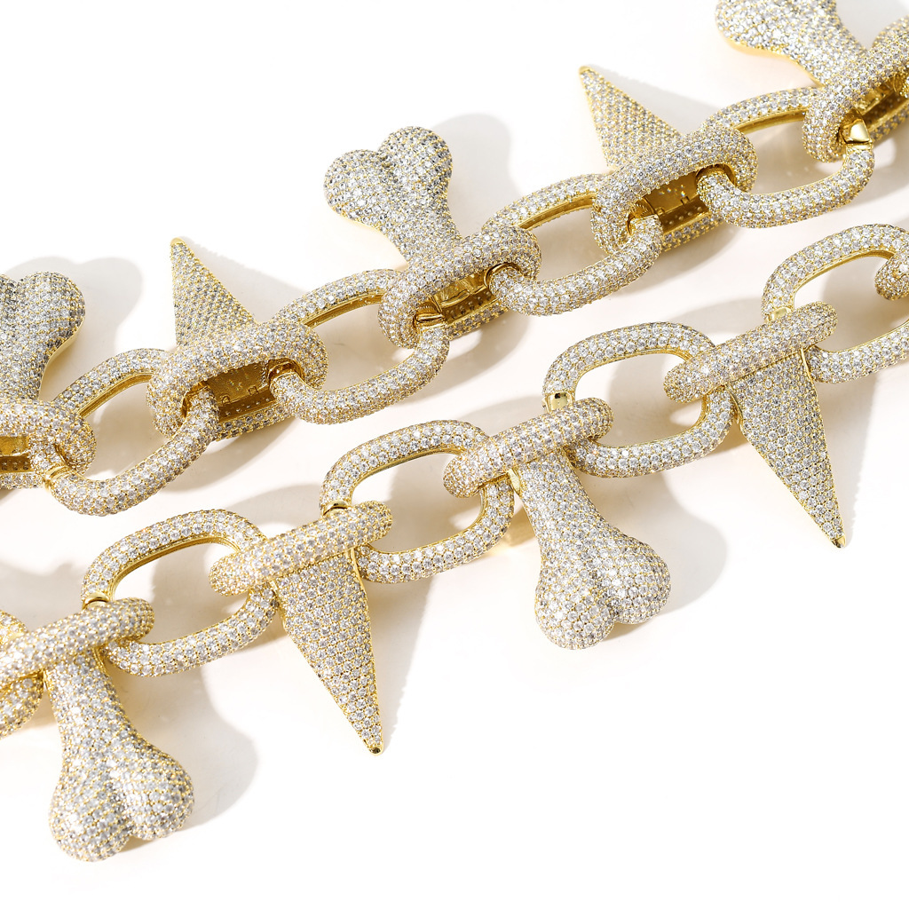 Mens Bone Spike Necklace Hip Hop Bold Exaggerated Moissanite Luxury Bling Bling Pendant Pass the diamond tester