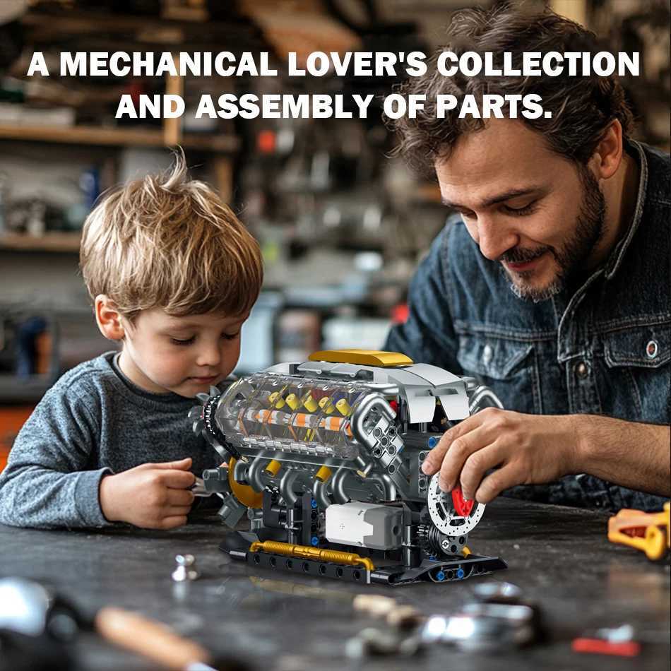 692 PCS MOC Technical Motorized V8 Engine Model Building Blocks Car Electrically Driven Engine Supercar Bricks Toys for Kid Gift Y250628