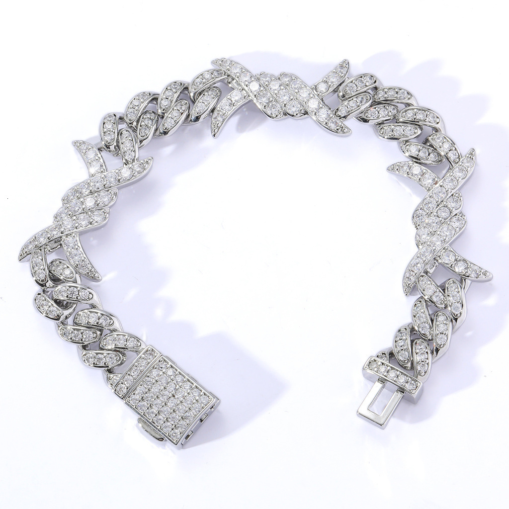 Luxury Moissanite Jewelry New Flip Clasp Thorn Cuban Chain Couple Choker Iced Out Pass the diamond tester