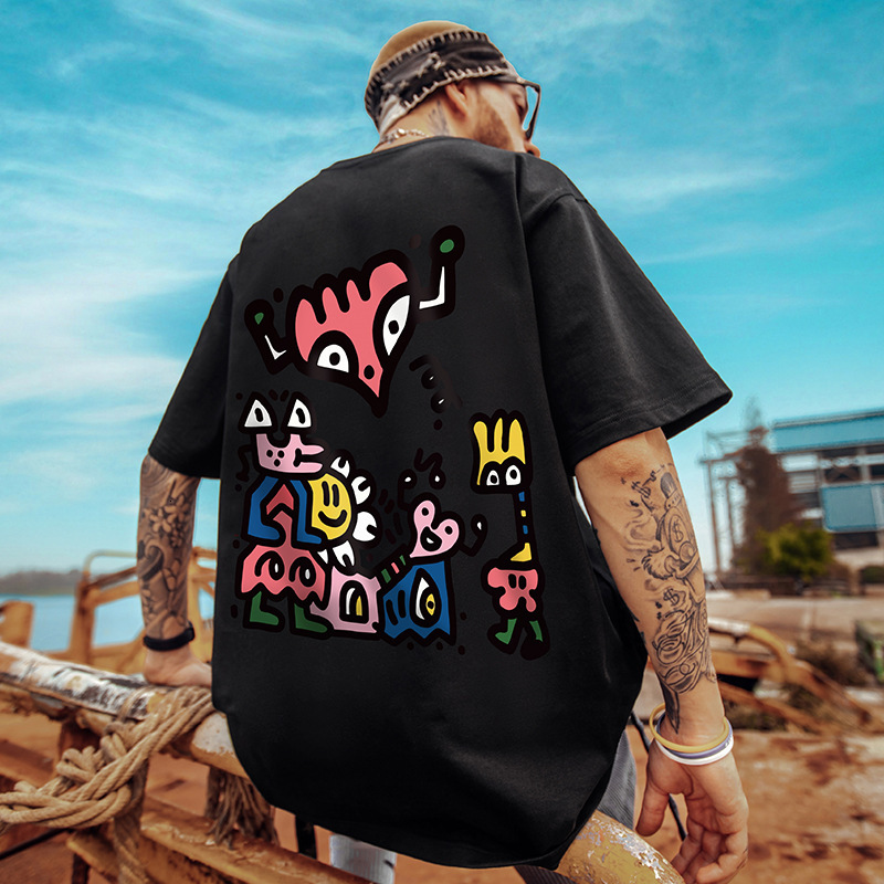 Free shipping for 2025 designer men's T-shirts American Hip-Hop Ins Trendy Funny Cartoon T-Shirt for Men Loose Plus Size Oversized Black Short Sl