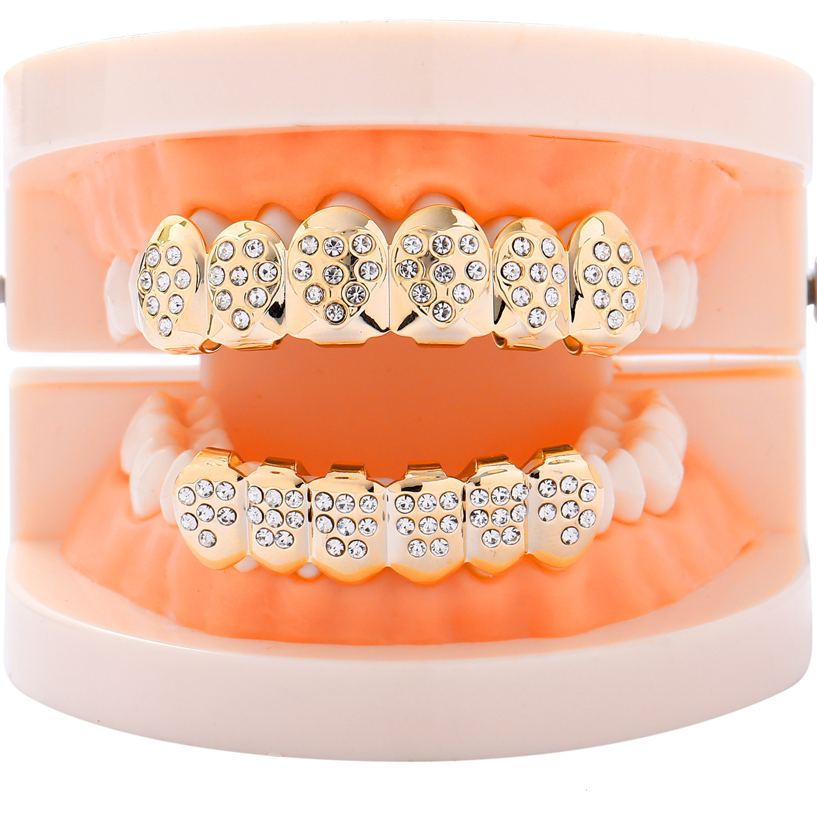 18K Gold Plated Heart Shaped Iced Out Full Diamond Hip Hop Grillz Decorative Rapper Costume Accessories