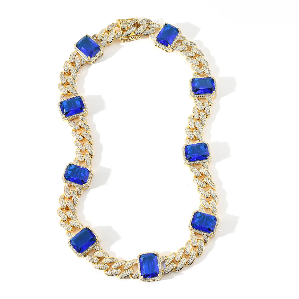 Hiphop Red Blue Cuban Chain Iced Out Unisex Unique Fashion Moissanite High Quality Pass the diamond tester