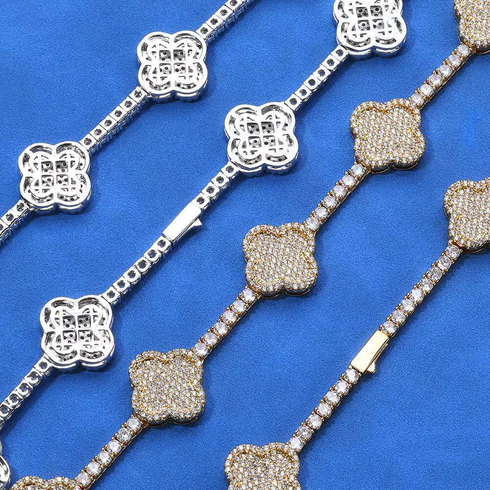 Four-leaf Tennis Chain S925 Silver Mosan Diamond Mens Necklace with All Hip Hop Accessories High-grade Sense