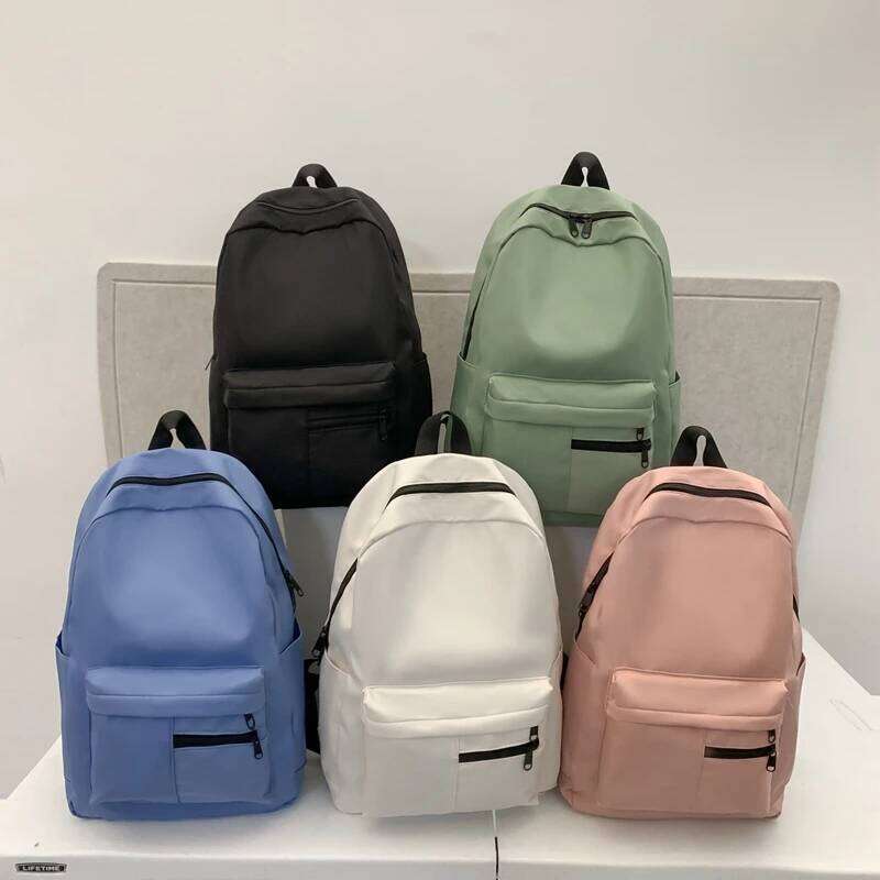 Simple Casual Backpack, Lightweight High School Student Bag, Versatile Solid Color Daypacks ForHangingOut