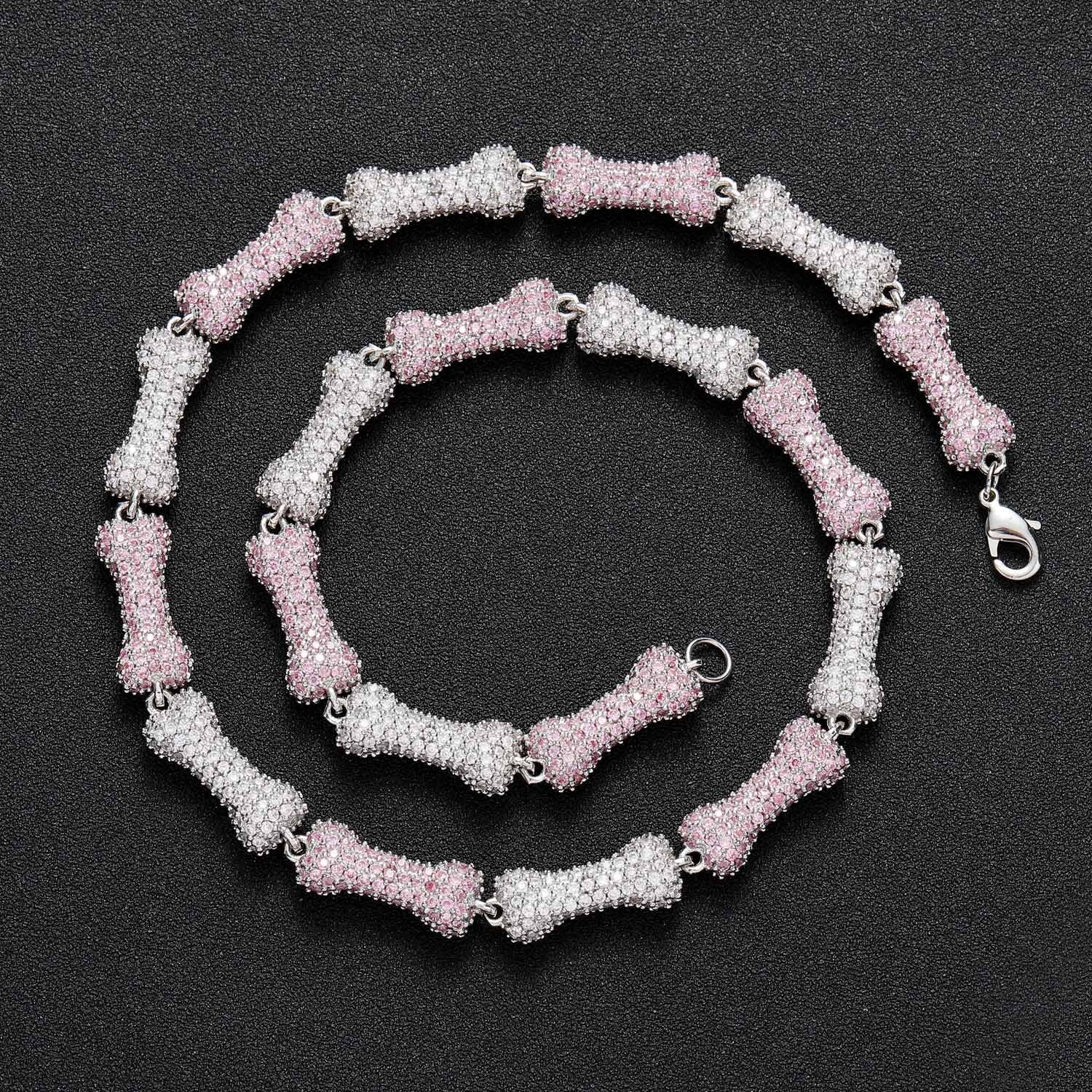 New Arrival Hip Hop 10MM Fully Iced Out Pink Bone Choker Unisex Hip Hop Moissanite High Quality Necklace Pass the diamond tester