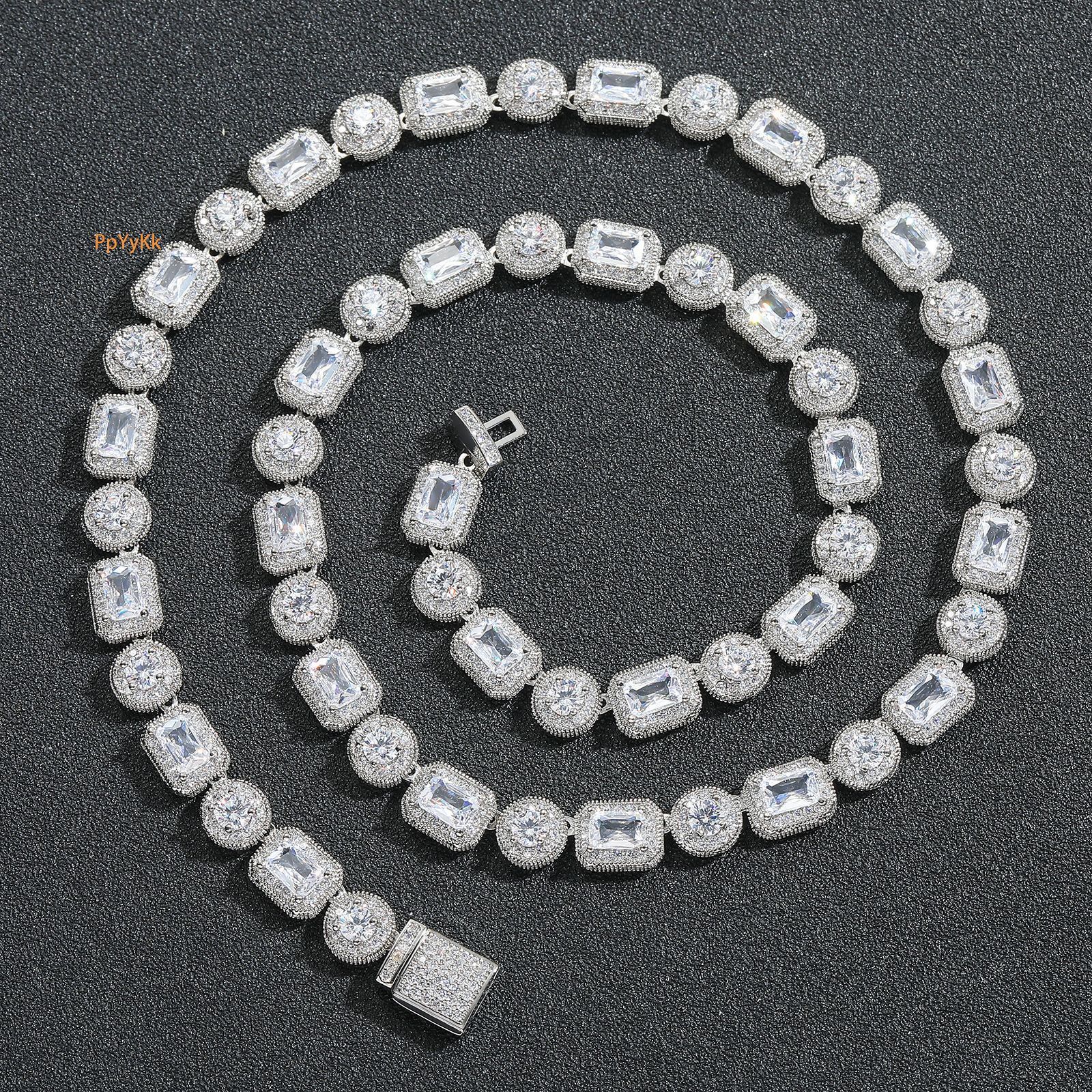 Luxury Jewelry 8mm Square Round Icy Cubic Chain Hip Hop Necklace T Cut Moissanite Iced Out Creative Niche Men's Streetwear Accessory Pass the dia