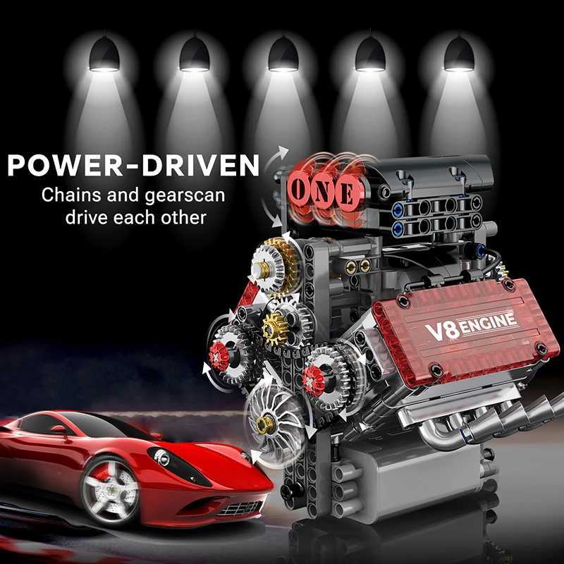 Brick V8 Engine Motorized Simulation Model Electrically Drive Building Blocks Technical Car Parts Creative Toys Gifts Boys Adult Y250628