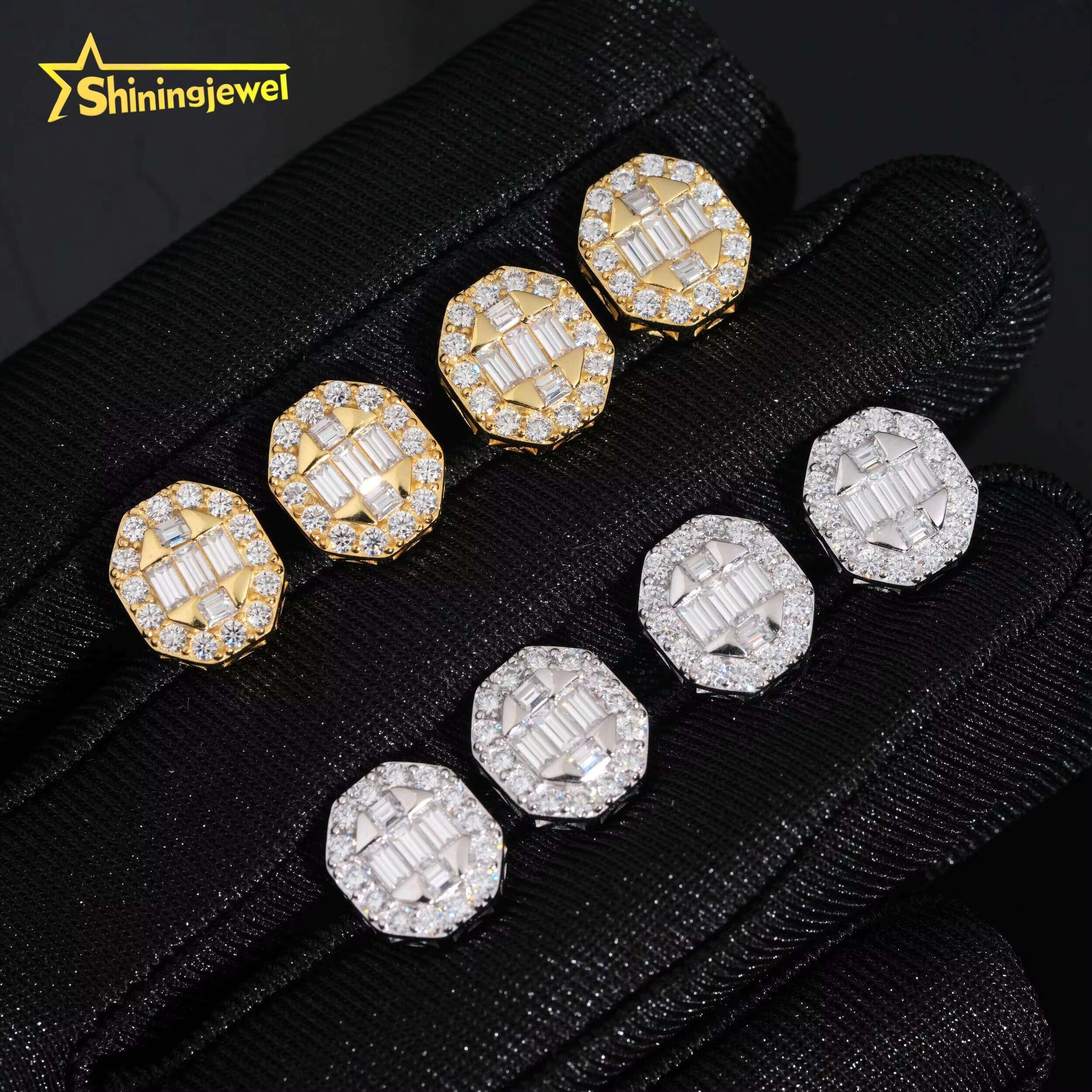 Ready Stocks Pass Diamond Tester Baguette Moissanite Stud Earrings Women 925 Silver Iced Out Moissanite Earrings
