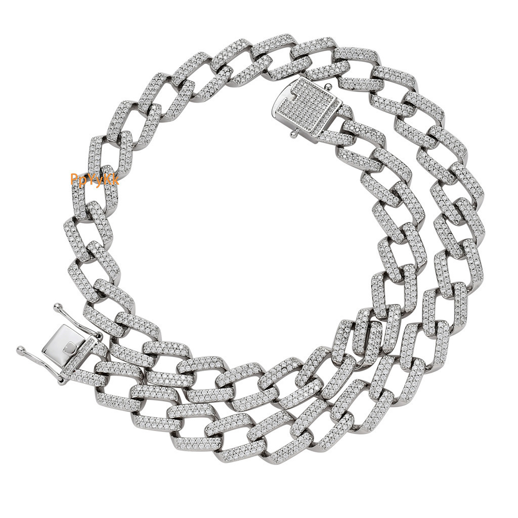Bar Rhombus Miami Cuban Chain 14mm Fully Iced Moissanite Men Hiphop Luxury Necklace Pass the diamond tester