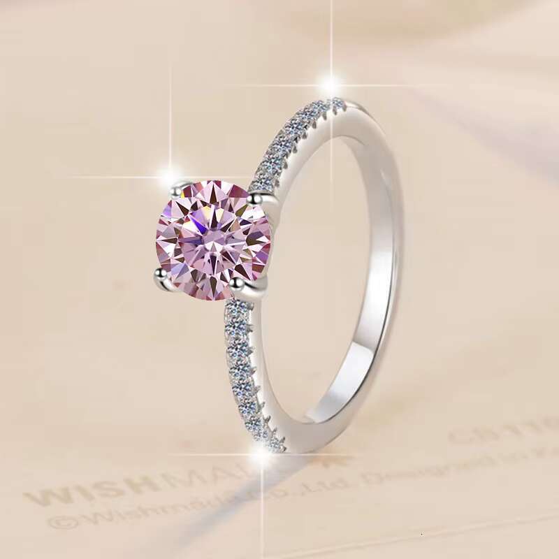 Fine Jewelry 1Ct Diamond Stylish Minimalist Ladies S925 Sterling Silver pink VVS1 Moissanite Solitaire Ring for Woman Ladies
