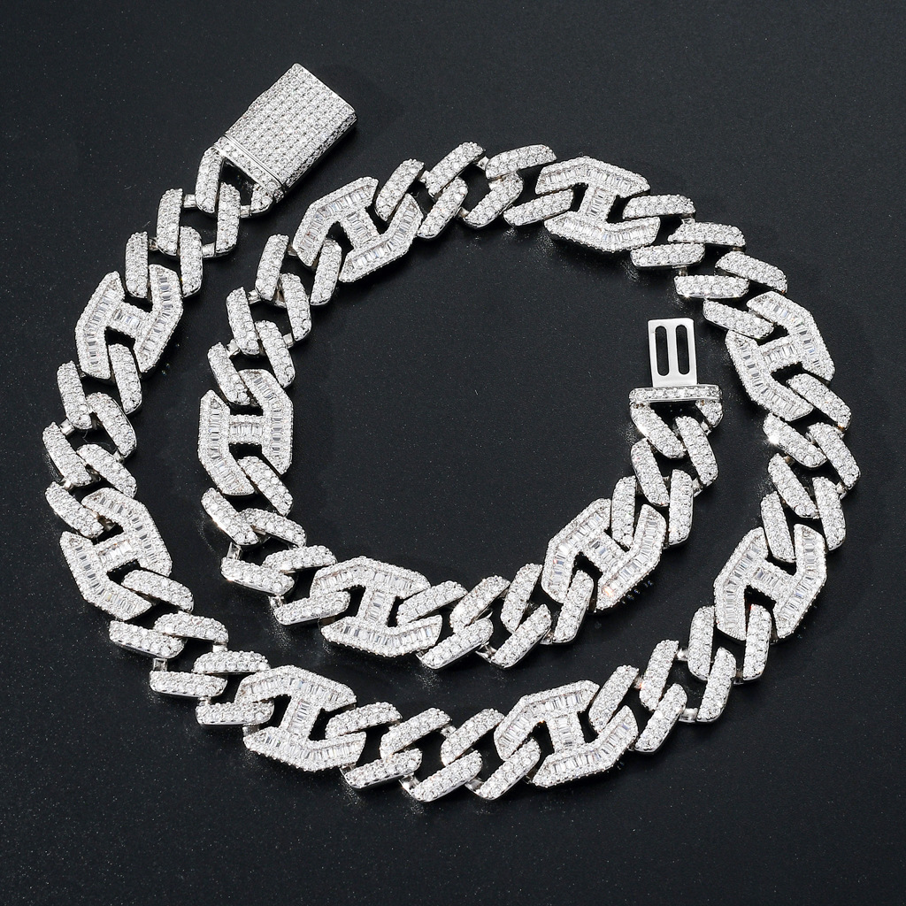 Luxury Jewelry Men's Hip Hop Iced Out Necklace Flip Clasp 15mm Wide Bar Cuban Link Chain High Quality Bling Bling Necklace Pass the diamond teste