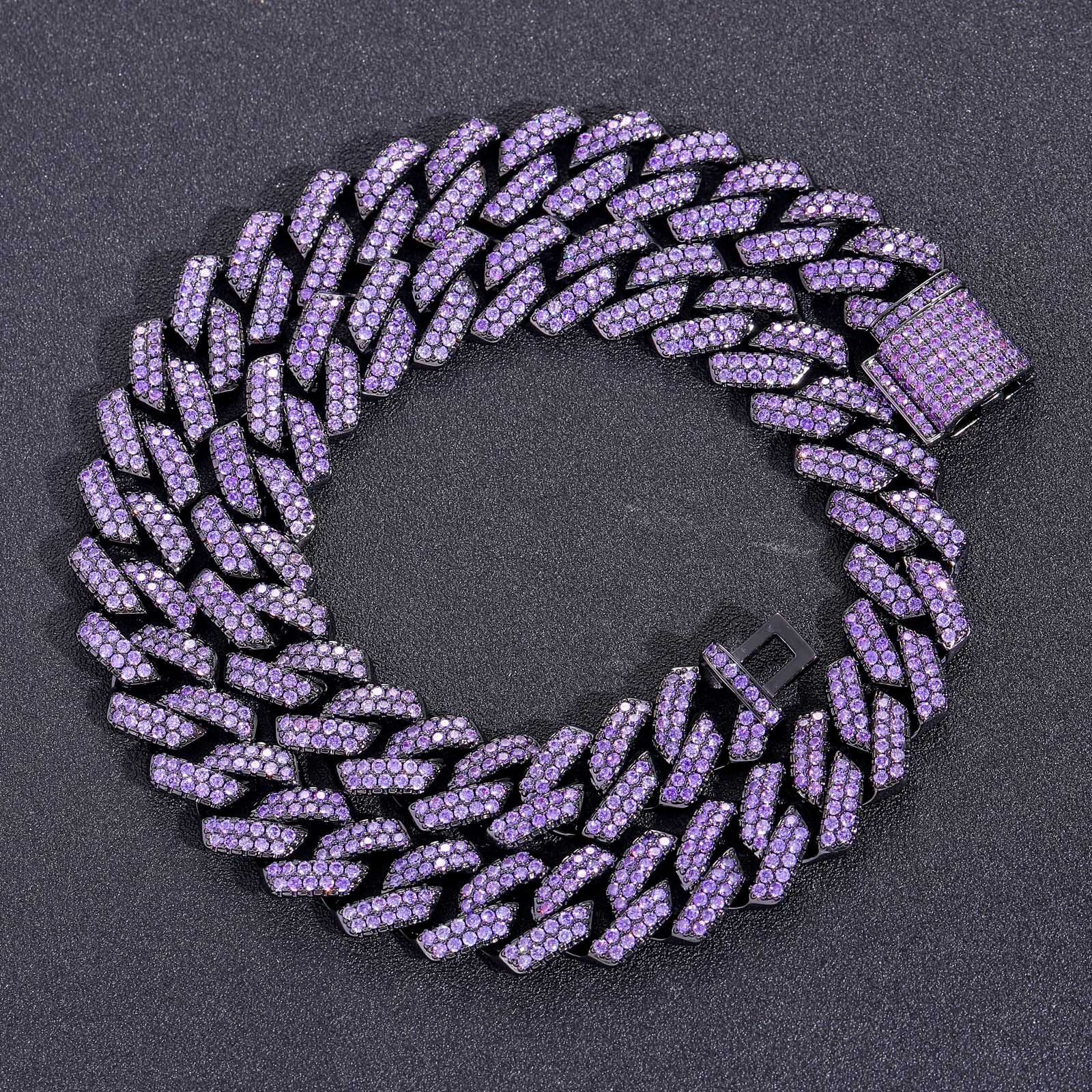 High Quality Hip Hop Mens Purple Moissanite 15mm Diamond Cut Cuban Chain Iced Out Bling Bling Necklace Pass the diamond tester