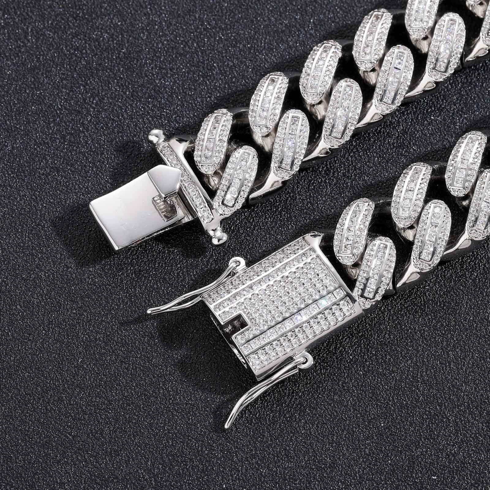Men's Hip Hop 18mm VVS Moissanite Iced Out Miami Cuban Chain Luxury Necklace Pass the diamond tester