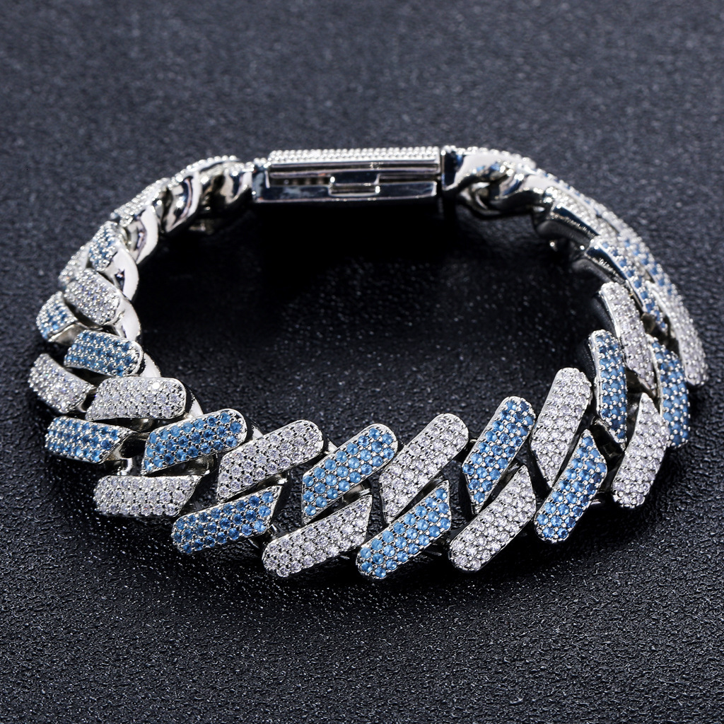 Blue White VVS Moissanite 20MM Box Clasp Miami Cuban Chain Real Gold Plated Men's Hip Hop Pass the diamond tester
