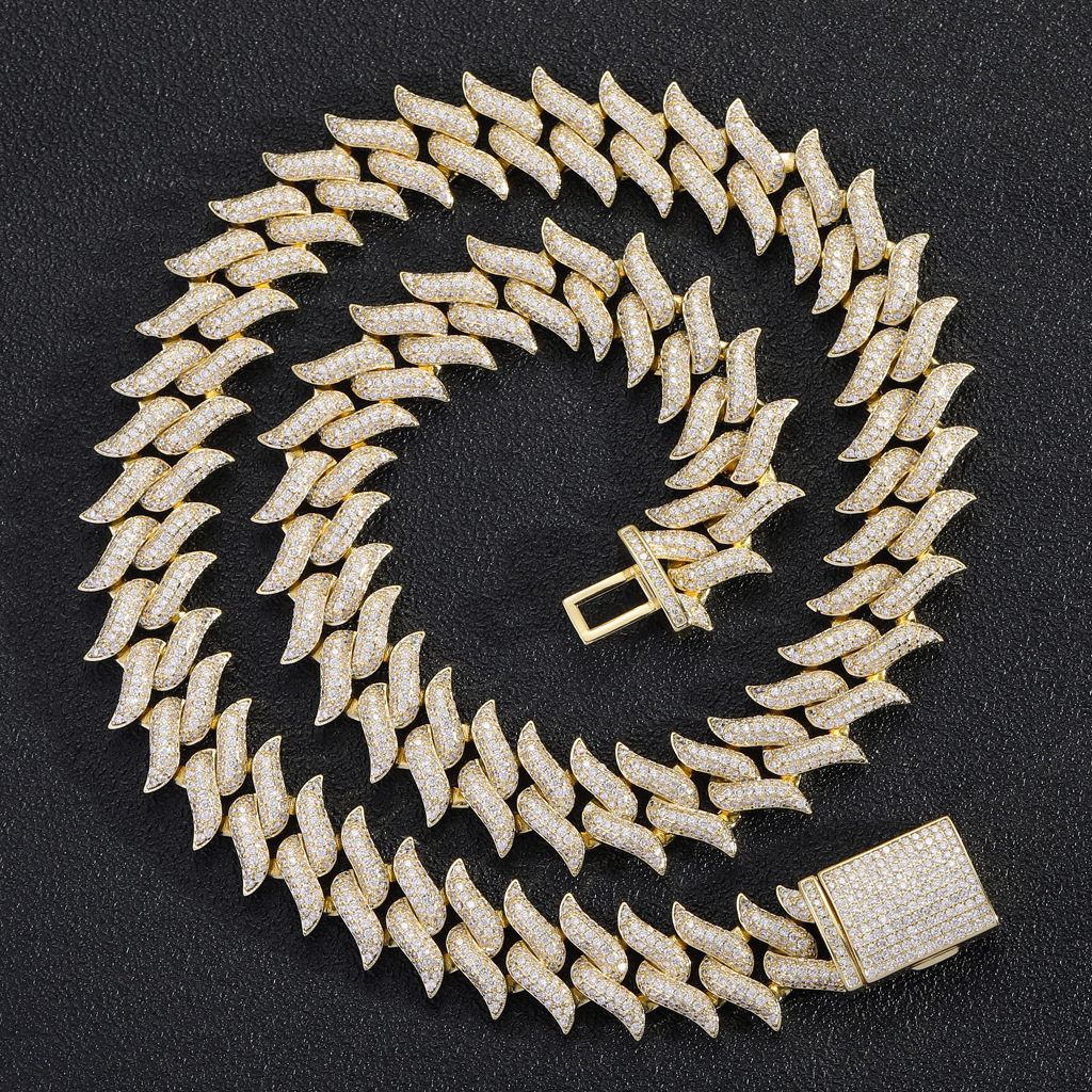 High Quality New 18mm Miami Lock Clasp Spike Thorn Cuban Necklace Full Iced Out Jewelry Bling Bling Necklace Pass the diamond tester