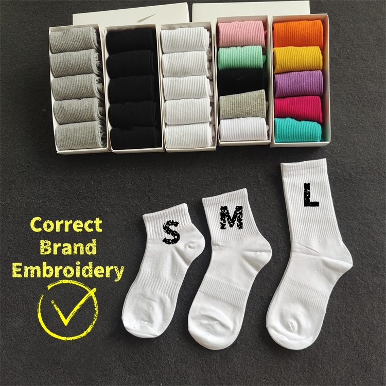 designer men's and women's socks solid color black white gray breathable cotton socks letter breathable cotton jogging basketball football sports