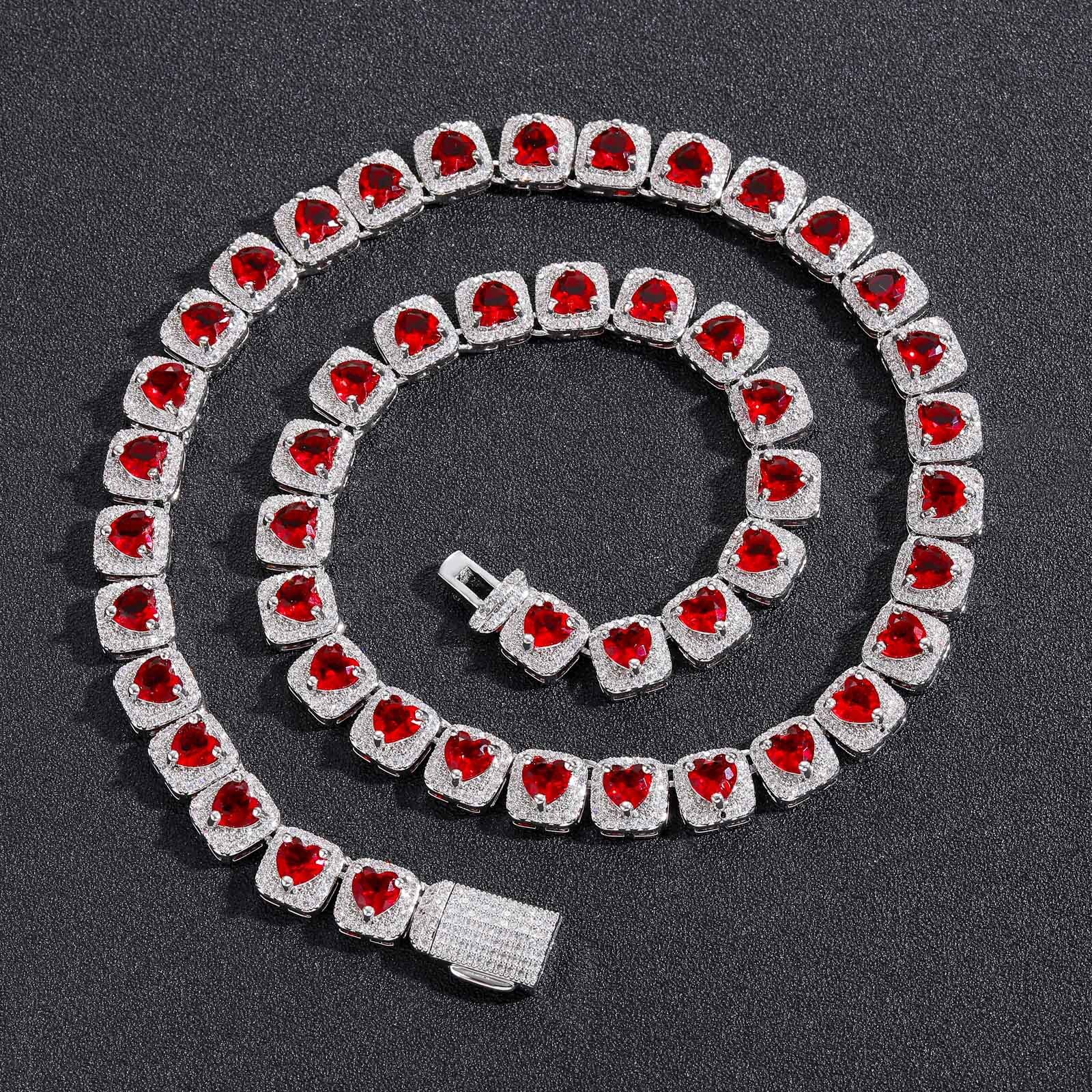 Hip Hop 10mm Red Heart Iced Out Sugar Chain VVS Moissanite Unisex Trendy Bling Pass the diamond tester