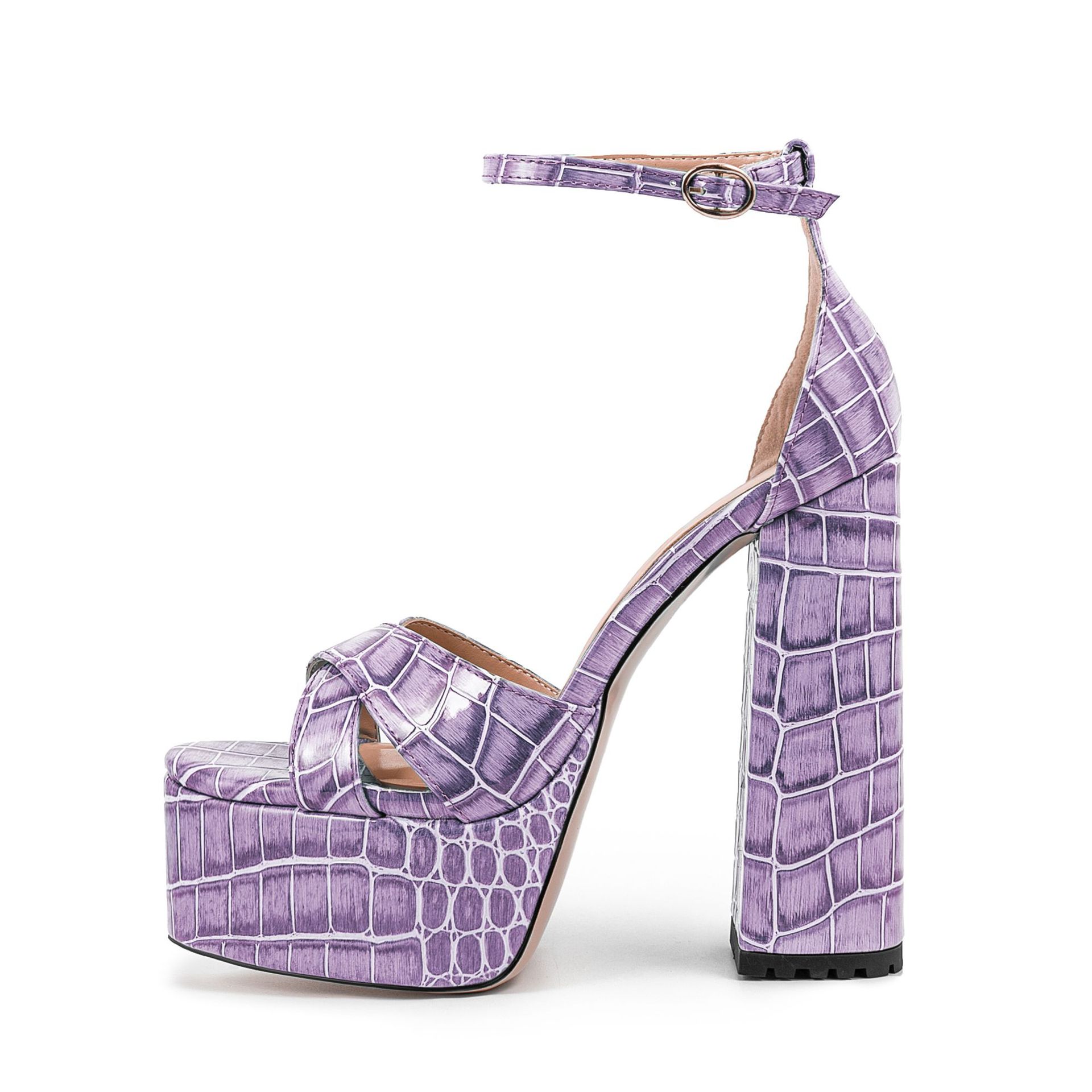 Women's Animal Print Peep Toe Platform Sandals - 6cm Chunky Heel with Adjustable Buckle Strap (Wide Width Waterproof PU)