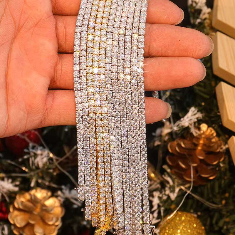 Hip Hop Tennis Chain Necklace Moissanite 925 Sterling Silver Wholesale Custom Factory Spot 5mm Moissanite Tennis Chain