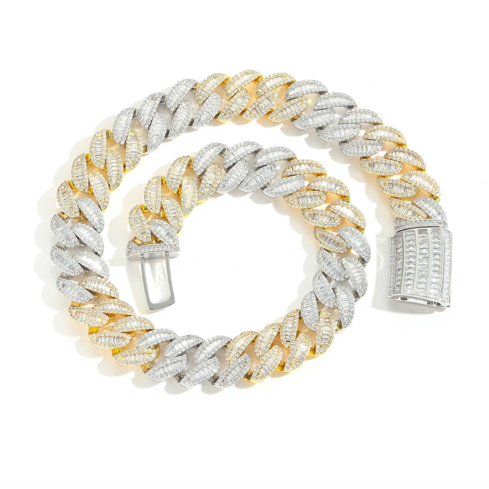 Hip Hop Rose Gold Two Tone 20mm T Baguette Moissanite Miami Cuban Chain Men's Pass the diamond tester