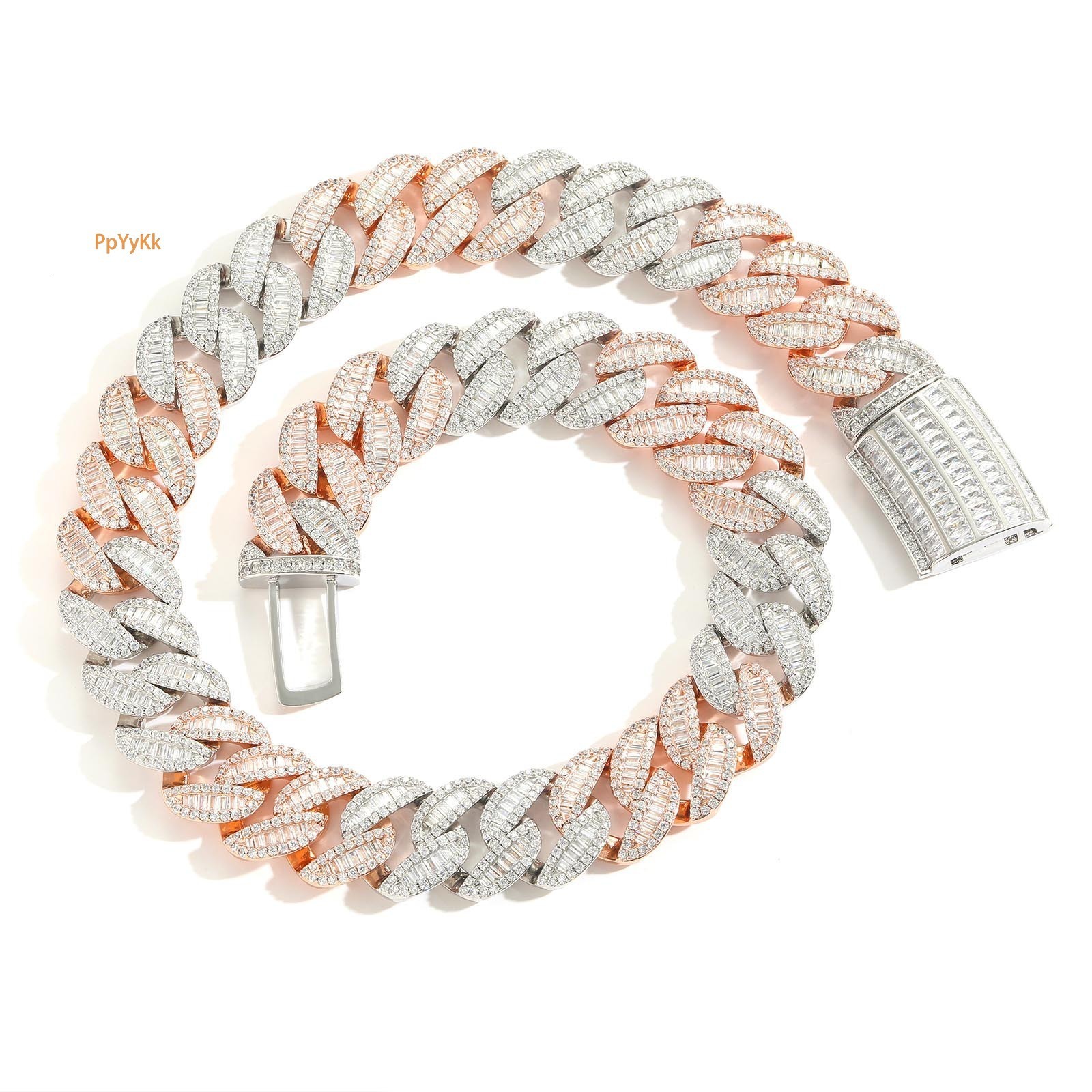Hip Hop Rose Gold Two Tone 20mm T Baguette Moissanite Miami Cuban Chain Men's Pass the diamond tester