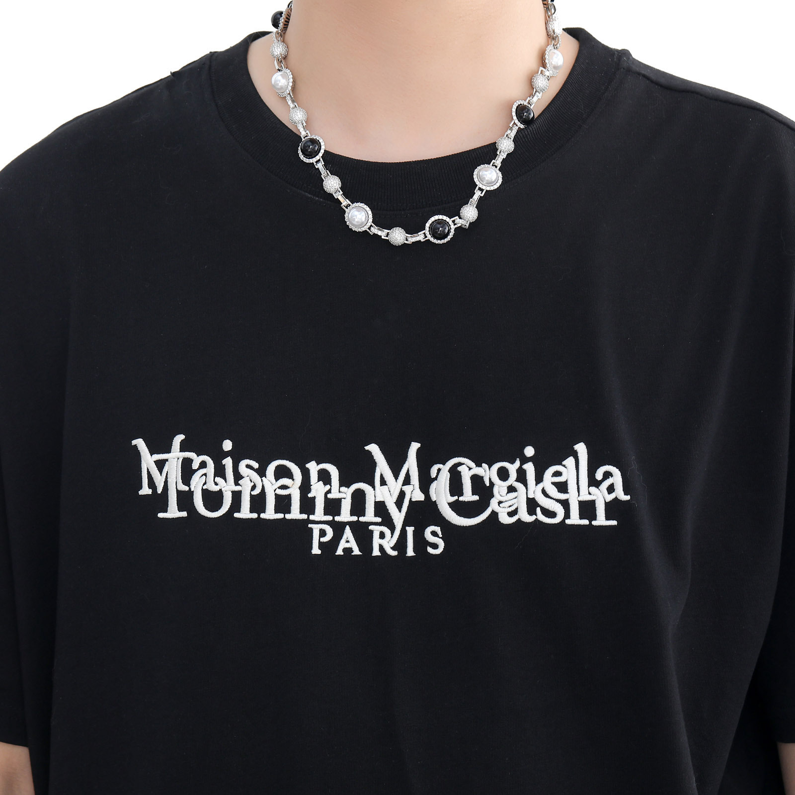 New Hip Hop Iced Out Black White Pearl Necklace Mens Trendy Layered Chain Accessory Bling Bling Necklace Pass the diamond tester