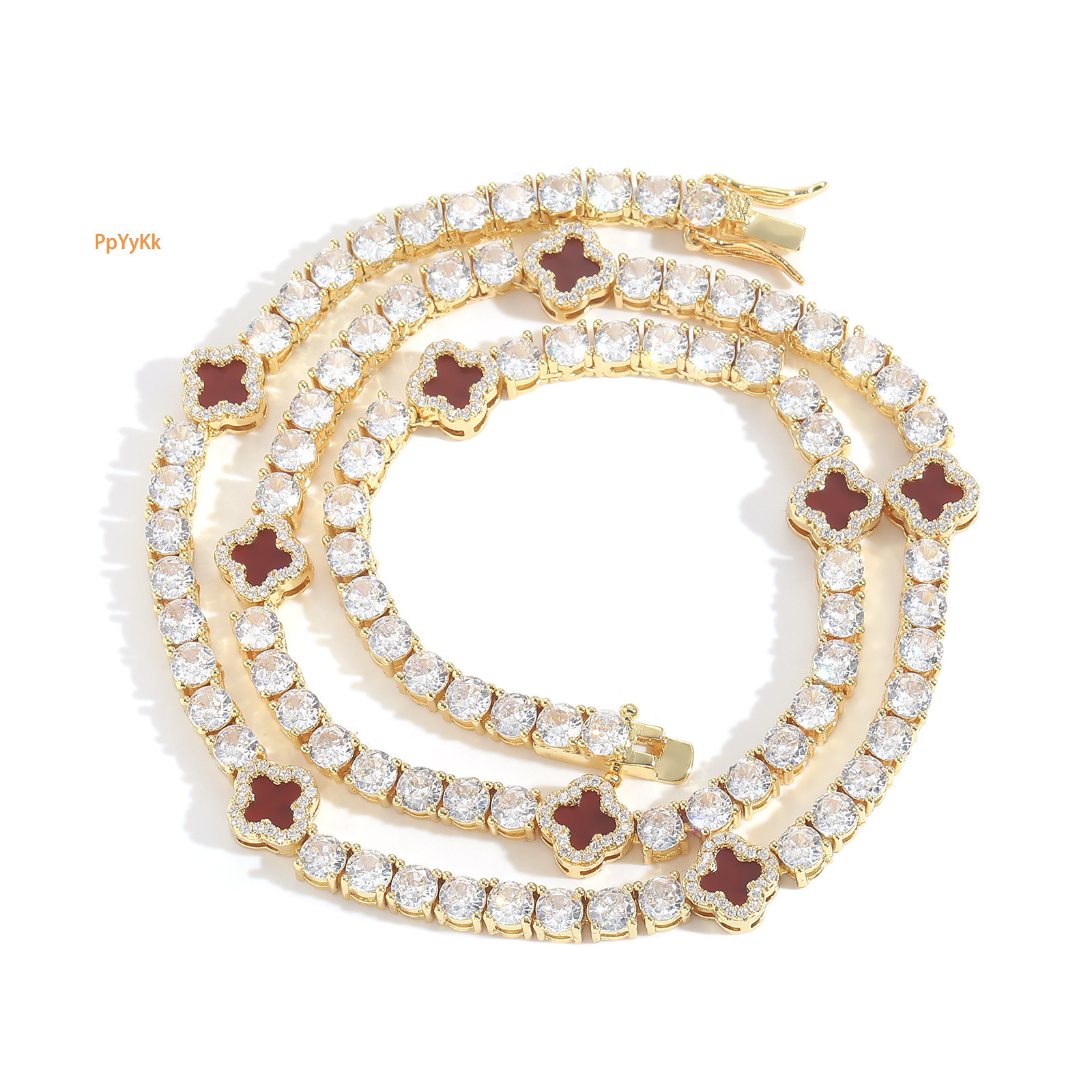 Luxury Jewelry Red Clover Iced Out Tennis Chain Necklace Elegant High-End Collarbone Accessory Bling Bling Necklace Pass the diamond tester