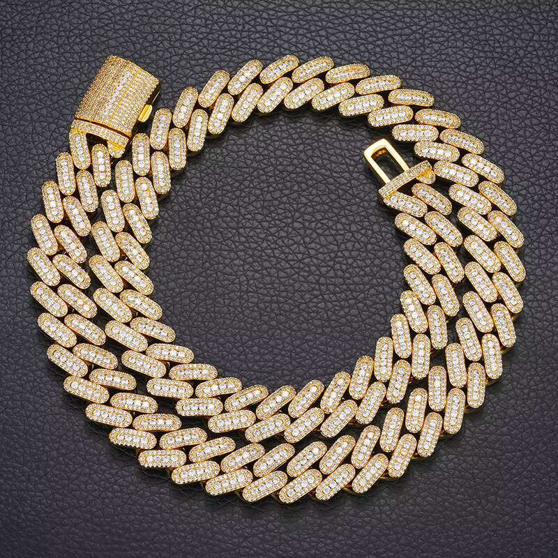 Elegant Womens 18K Gold Plated Cuban Chain Necklace with Zircon Gemstone Copper Jewelry In-Stock