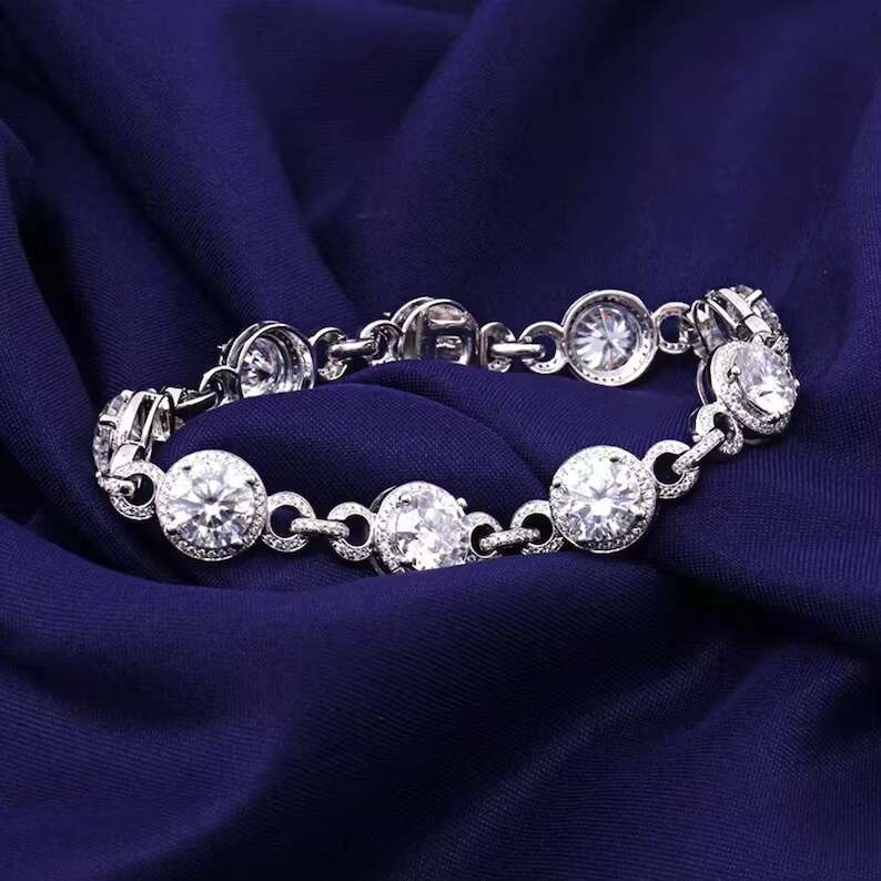 18 K White Gold Moissanite Diamond Bracelet Round Brilliant Cut Color Moissanite Bracelet Style Solid Gold Bracelet
