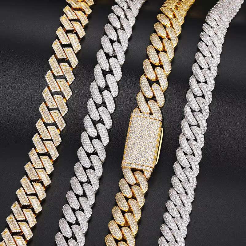 Luxury 20mm Hip Hop Moissanite Cuban Link Chain Gold Plated 925 Sterling Silver VVS Diamond Cuban Necklace
