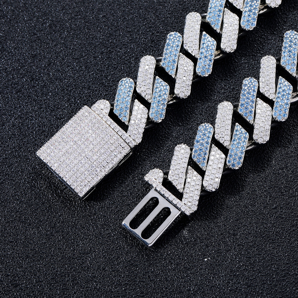 Blue White VVS Moissanite 20MM Box Clasp Miami Cuban Chain Real Gold Plated Men's Hip Hop Pass the diamond tester