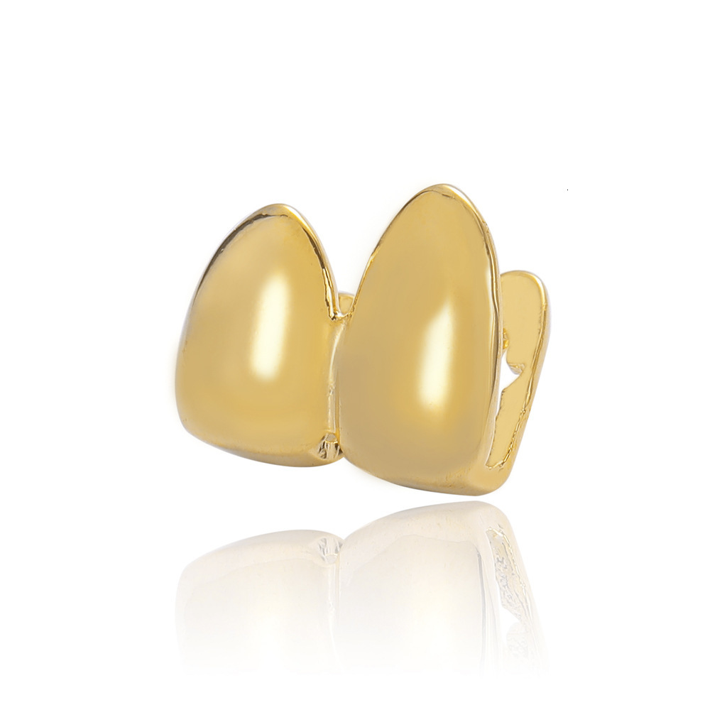 18K Gold Plated 2 Tooth Pointed Fangs Hip Hop Grillz - High Quality Halloween Statement Rapper Costume Accessories