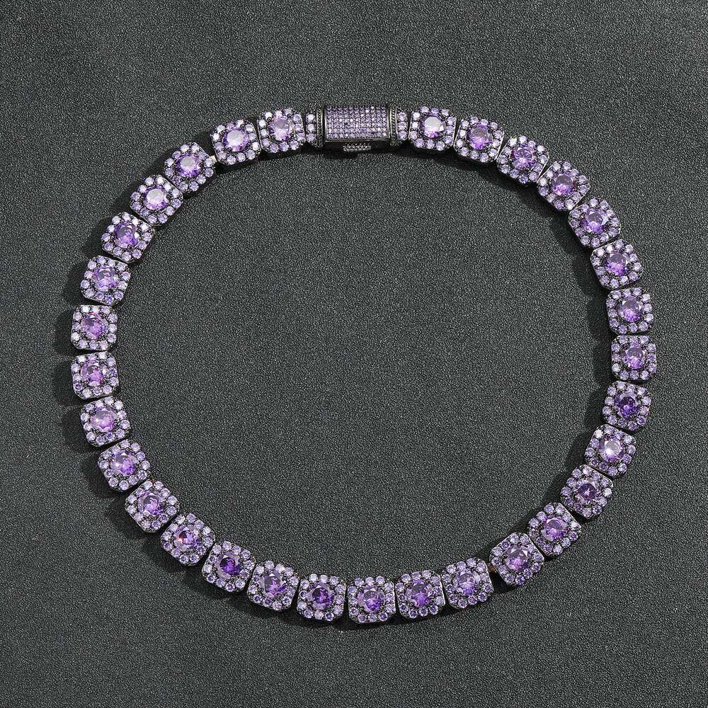 Hip Hop Purple Moissanite 12MM Icy Sugar Chain Trendy Iced Out Mens Street Collarbone Bling Bling Necklace Pass the diamond tester