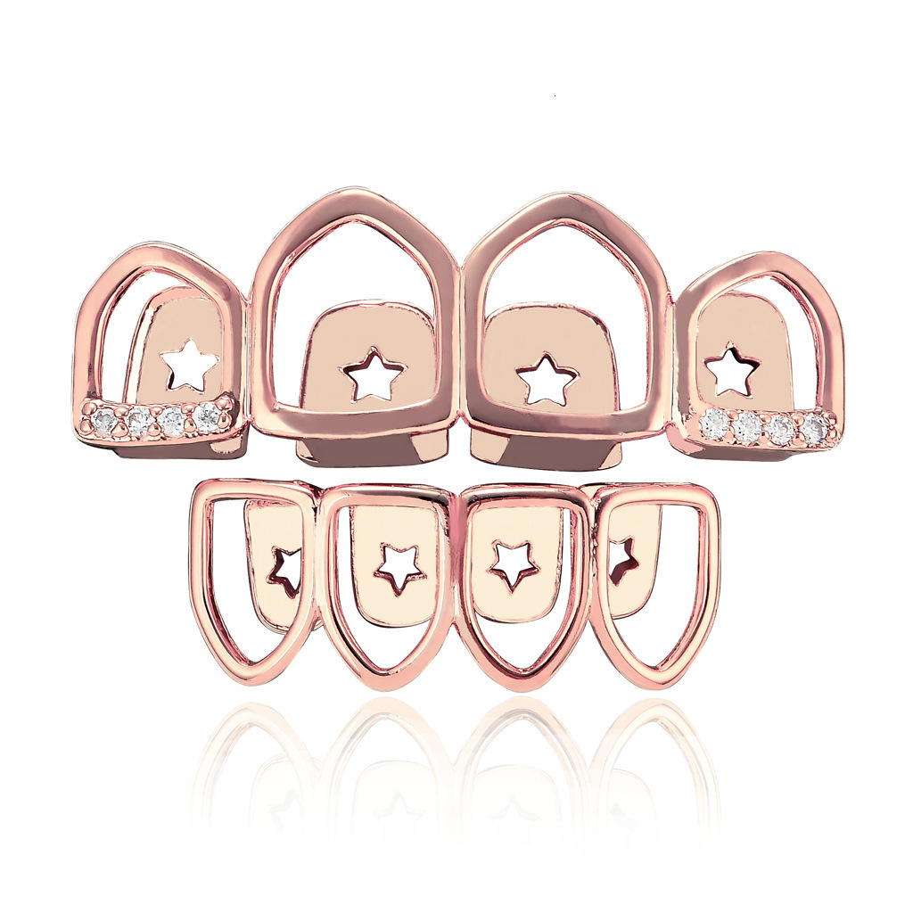 New Arrival 18K Gold Plated Iced Out 4 Tooth Hollow Diamond Grillz Drip Hip Hop High Quality Accessory