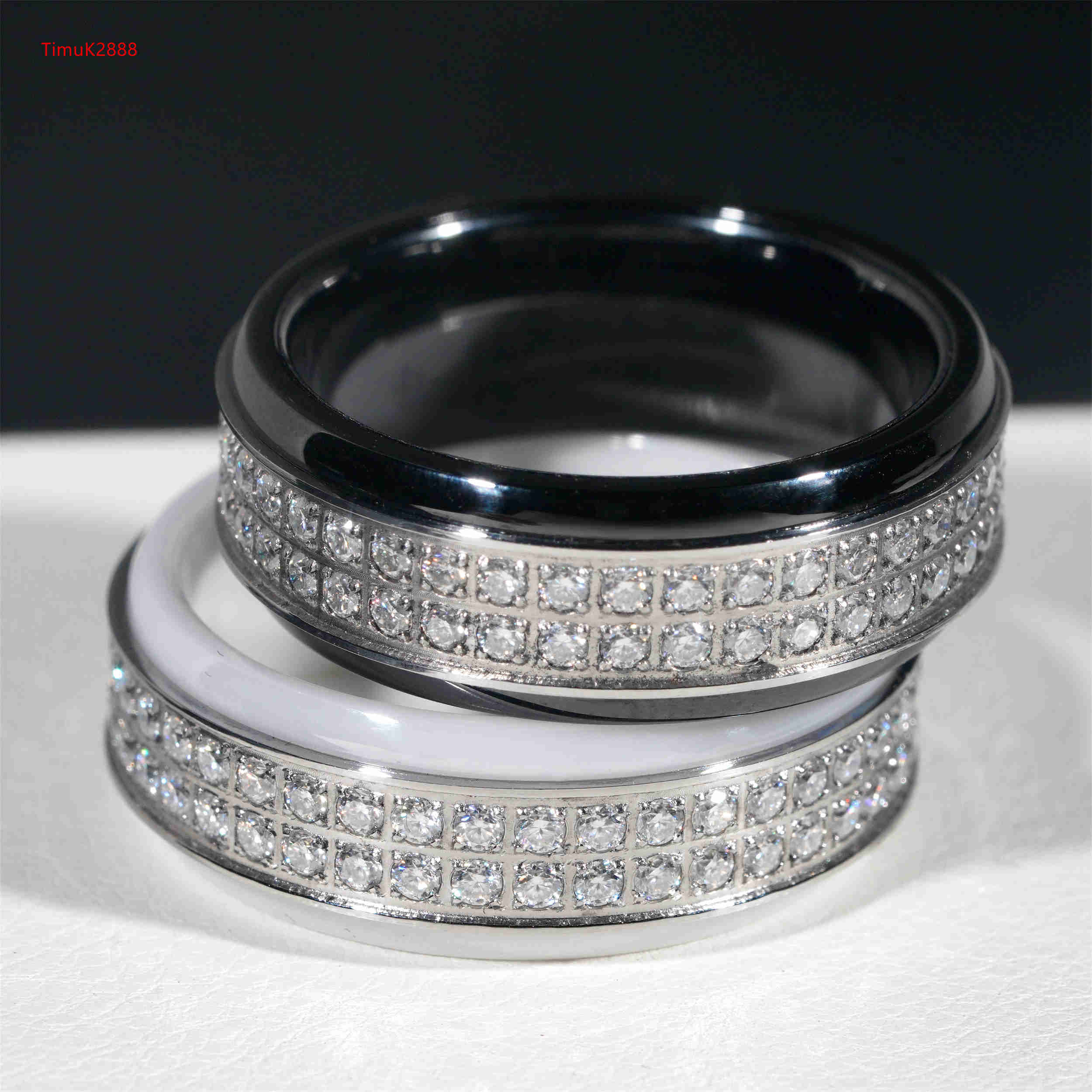 Classic Black Ceramic Men Diamond Ring Iced Out VVS Moissanite Diamond Stainless Steel Men Wedding Band Hip Hop Ring