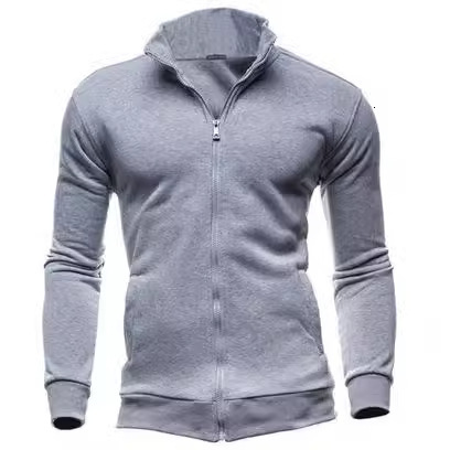 New Sports Hoodie with Zipper and Stand Collar, Men's Solid Color Cardigan