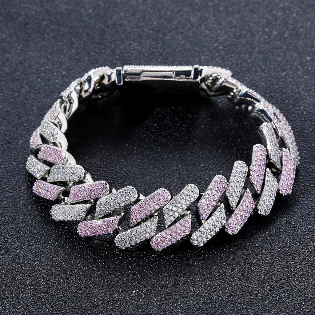 Hiphop Necklace Pink White Moissanite 20MM Box Clasp Miami Heavy Duty Cuban Iced Out Men Pass the diamond tester