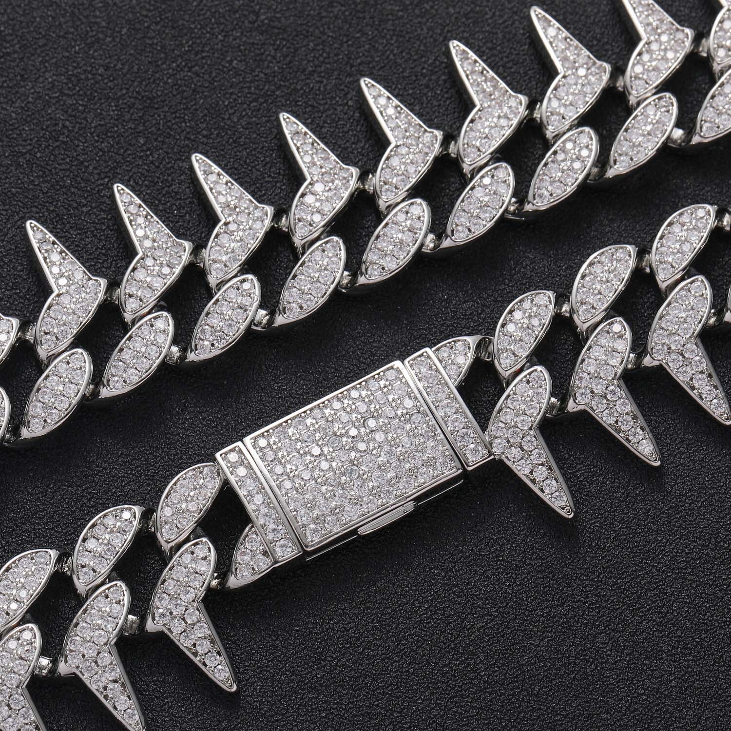 Bold Hip Hop Spike Cuban Chain 18K Gold Iced Out Moissanite Men's Statement Bling Accessory Pass the diamond tester