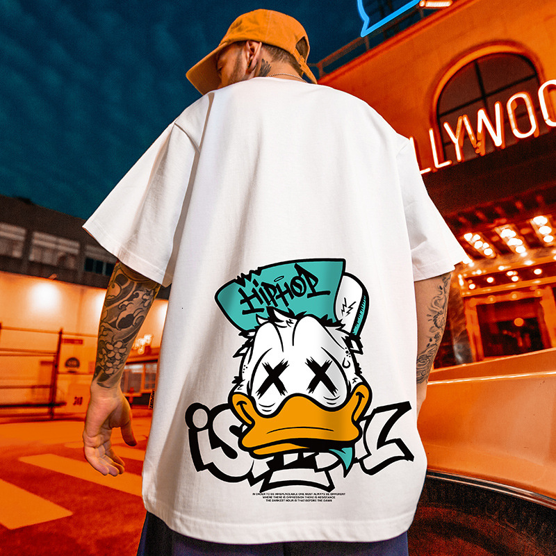 Free shipping for 2025 designer men's T-shirts American Hip-Hop Ins Trendy Funny Cartoon T-Shirt for Men Loose Plus Size Oversized Black Short Sl