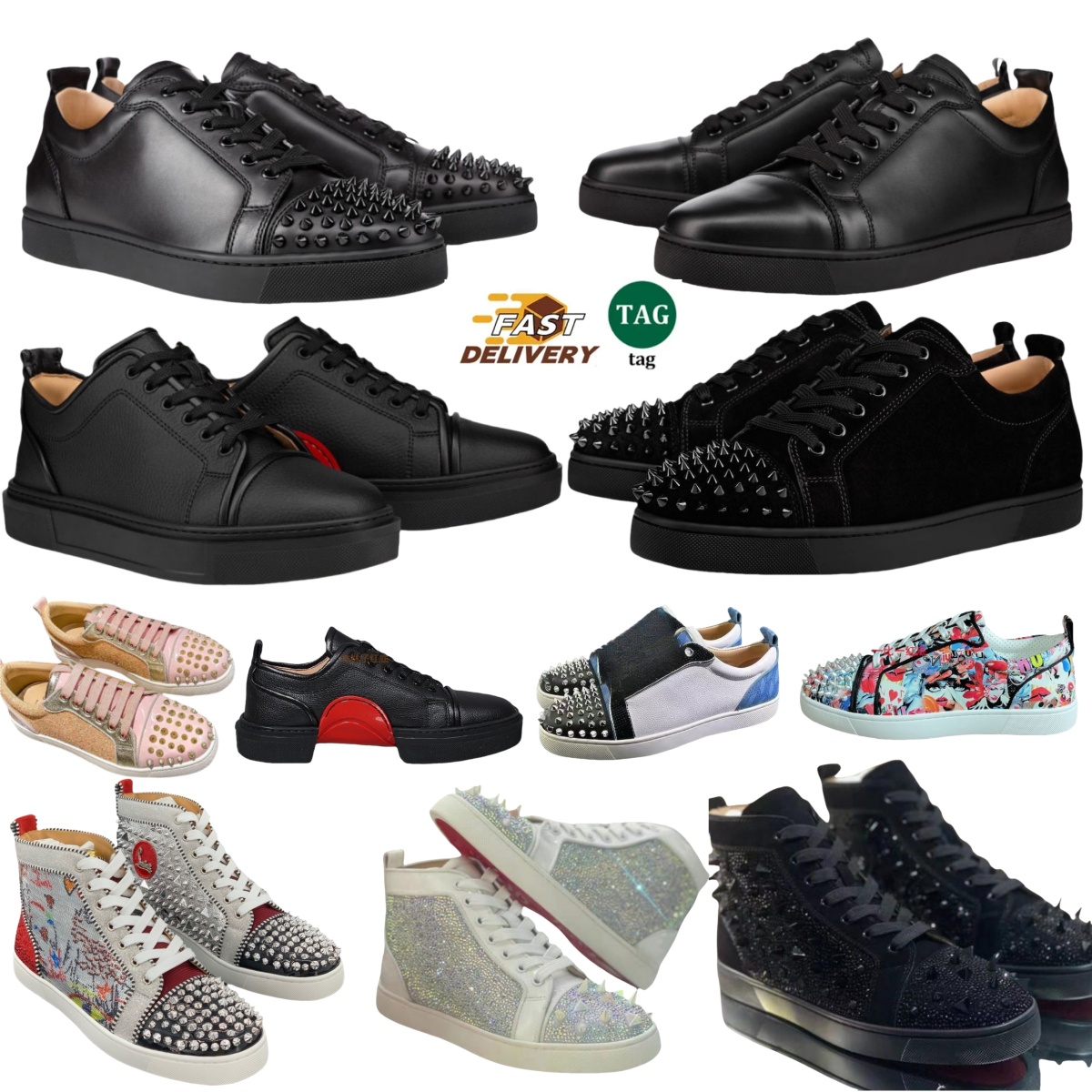 Fashionable Low Dress Shoes: Glitter Dia Rivets, Real Leather Suede Casual Sneakers for Men & Women